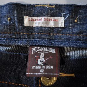 True Religion Brand  "Rickey" Jeans Limited Edition Mens Button Fly Size 42 Blue